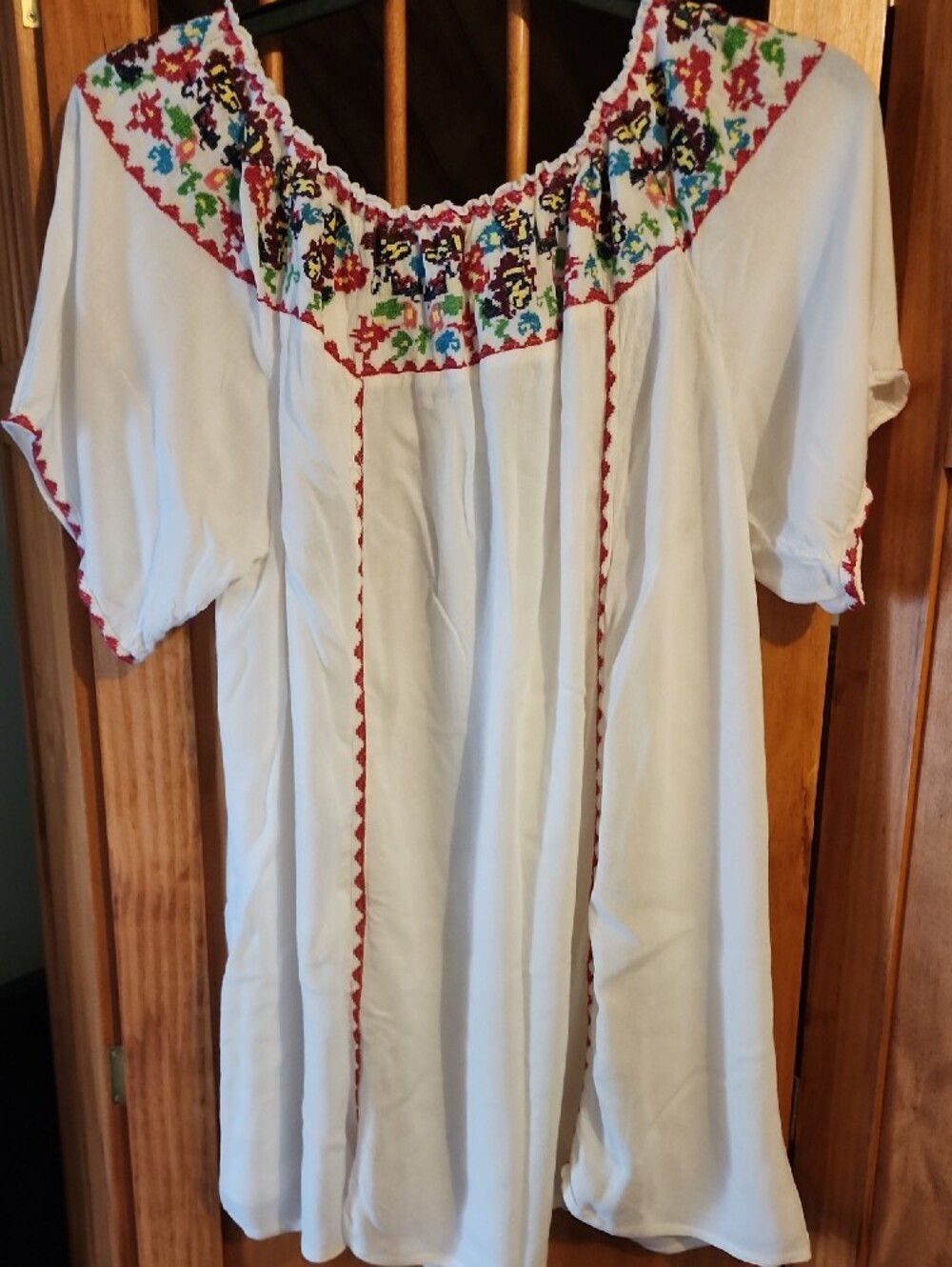 Embroidered White Cotton Tunic with Multi-Color Yoke - Picture 3 of 4